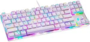 KANBUN Mechanical Gaming Keyboard,87 Keys, RGB LED Rainbow Backlit Wired Keyboard for PC/Gamer,White