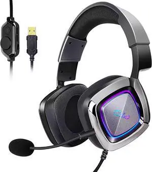 QOA Kinera Gaming Headset with Microphone,Xbox Headset with 7.1 Surround Sound,Wired Over-Ear Headphones,PC Game Headsets,Soft Ear Pads,USB Port,Cool Light,for Computer, Laptop,Xbox, Ps4, Ps5, Switch