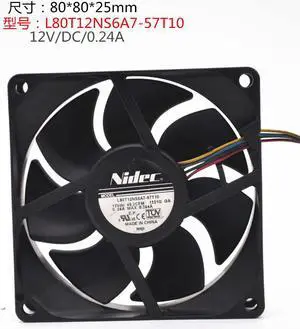 80MM Cooling L80T12NS6A7-57T10 12V 0.24A 4 Wires 4 Pins PWM Case Fan 80MM Cooling L80T12NS6A7-57T10 12V 0.24A 4 Wires 4 Pins PWM Case Fan