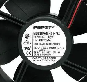 PAPST 12038 Multifan 4214/12 suqare cooling fan with DC24V 4.3W 2-Wires