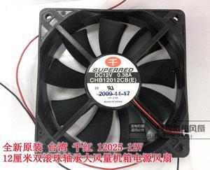 Superred 12025  CHB12012CB Cooling Fan with 12V 0.38A 2-Balls Bearing 2-Wires