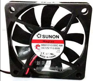 Original SUNON MB60101V3-000C-A99 6CM hydraulic bearing DC Cooling fan with 12V 0.65W 60*60*10mm 2 Wires