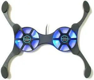 USB folded cooling base with double fans black color blue led light For notebook, laptop