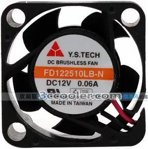 Y.S TECH FD122510LB-N 25*25*10MM 12VDC 0.06A Dual Balls Bearing 7000rpm  2CFM 18dbA 2 Wires 2 Pins Connector Cooling Fan