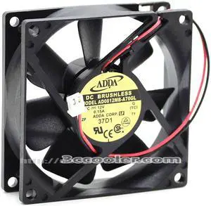 Original ADDA 8cm 8025 12V 0.15A AD0812MB-A70GL 2 Wires 2 Pins Dual Balls Bearing DC Fan