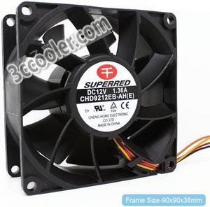 Superred 9CM 9038 CHD9212EB-AH(E) 12V 1.30A 102.02CFM PWM 4 Wire 4 Pins Case Fan
