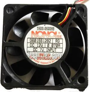 NONO 60*15mm 6CM G6015S12B2 RG square Cooling fan with 12V 0.07A 3-Wires 3 Pins