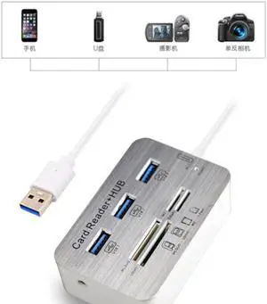 USB3.0 * 3 hub & SD/TF/M2/MS Card reader in one, White ABS+Al alloy DK-01 Hot pluggable
