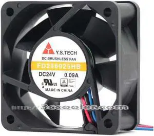 Y.S.TECH 6CM 6025 FD246025HB 24V 0.09A 25.4CFM 3 Wires Case Fan For inverter