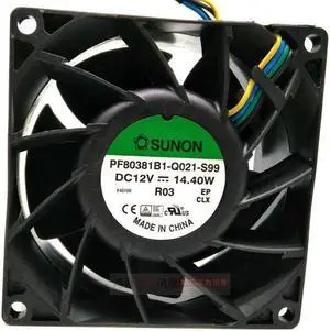 Original SUNON PF80381B1-Q020-S99 80*80*38MM 2 Balls Bearing Cooling fan with 12V 14.40W 80*80*38mm 4 Wires 4 Pins Connector