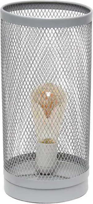 Simple Designs Gray Mesh Cylindrical Steel Table Lamp