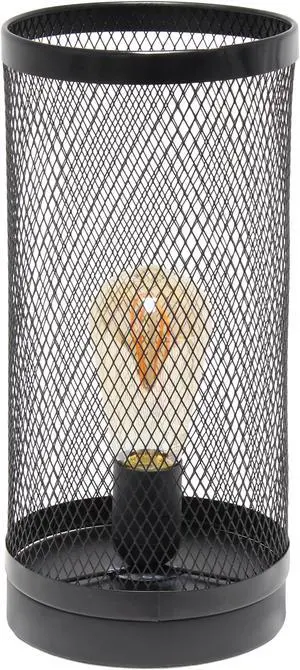 Simple Designs Black Mesh Cylindrical Steel Table Lamp