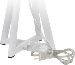 Simple Designs Interlocked Triangular White Wood Table Lamp with White Fabric Shade