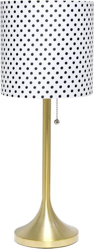 Simple Designs Gold Tapered Table Lamp with Polka Dot Fabric Drum Shade