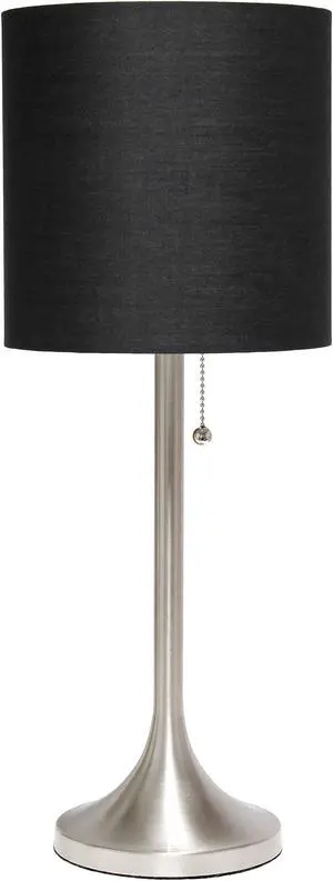 Simple Designs Brushed Nickel Tapered Table Lamp with Black Fabric Drum Shade