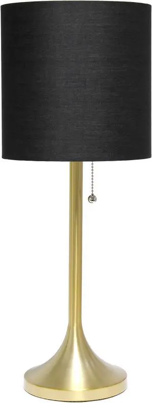 Simple Designs Gold Tapered Table Lamp with Black Fabric Drum Shade