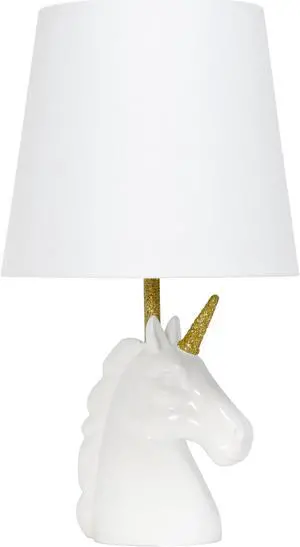 Simple Designs Sparkling Gold and White Unicorn Table Lamp