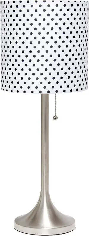 Simple Designs Brushed Nickel Tapered Table Lamp with Polka Dot Fabric Drum Shade
