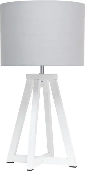 Simple Designs Interlocked Triangular White Wood Table Lamp with Gray Fabric Shade