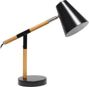 Simple Designs Black Matte and Wooden Pivot Desk Lamp