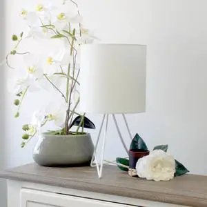 Simple Designs Down to the Wire Table Lamp with Fabric Shade, White with White Shade