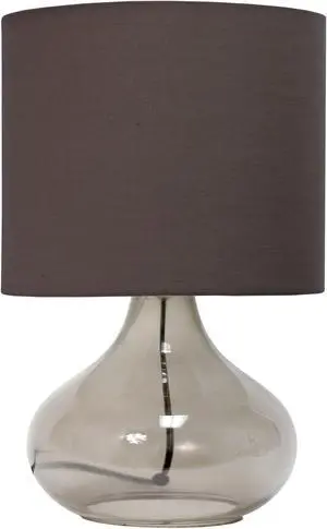 Simple Designs Glass Raindrop Table Lamp with Fabric Shade, Smoke Gray with Gray Shade