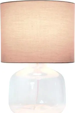 Simple Designs  Glass Table Lamp with Fabric Shade, Clear with Gray Shade