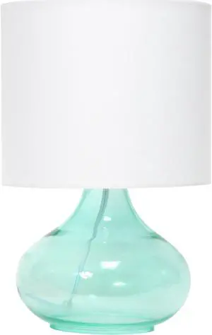 Simple Designs Glass Raindrop Table Lamp with Fabric Shade, Aqua with White Shade