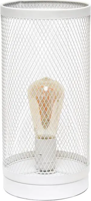 Simple Designs White Mesh Cylindrical Steel Table Lamp