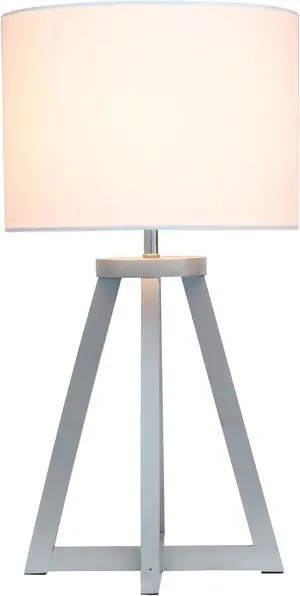 Simple Designs Interlocked Triangular Gray Wood Table Lamp with White Fabric Shade