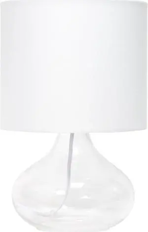 Simple Designs Glass Raindrop Table Lamp with Fabric Shade, Clear with White Shade