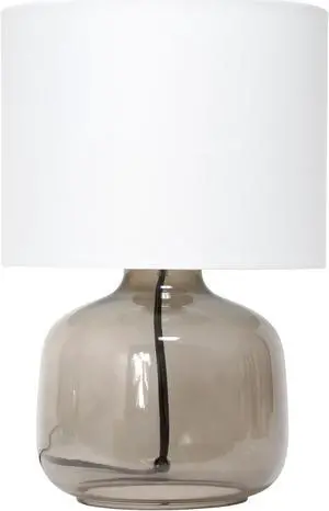 Simple Designs  Glass Table Lamp with Fabric Shade, Smoke with White Shade