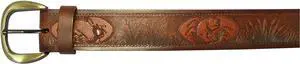 38" INCH FIELD & STREAM BROWN LEATHER BELT WITH EMBOSSED FISH DESIGN