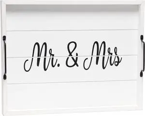 Elegant Designs Decorative Wood Serving Tray w/ Handles, 15.50" x 12", "Mr. & Mrs." HG2000-WMM