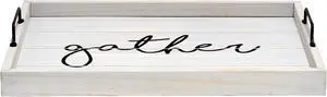 Elegant Designs Decorative Wood Serving Tray w/ Handles, 15.50" x 12", "Gather" HG2000-GGH