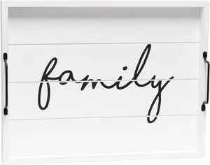Elegant Designs Decorative Wood Serving Tray w/ Handles, 15.50" x 12", "Family" HG2000-WFM