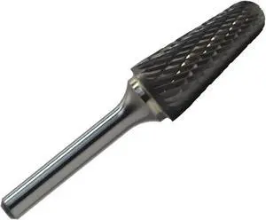 Drill America DUL Series Solid Carbide Bur, Double Cut, SL3 Cone - Radius End, 1/4" Shank, 3/8" Head Diameter, 1-1/16" Cutting Length, 6" Overall Length (Pack of 1)