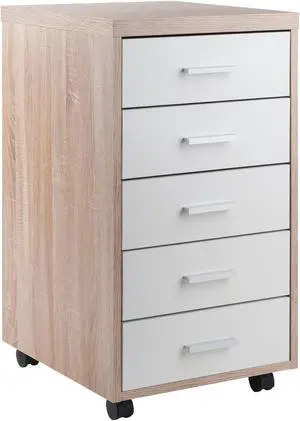 Kenner Mobile Storage Cabinet, 5 Drawers, Reclaimed Wood/White Finish 18556