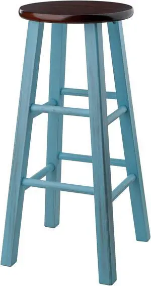 Ivy 29" Bar Stool Rustic Light Blue w/ Walnut Seat 65230