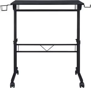 Techni Mobili Rolling Writing Desk with Height Adjustable Desktop and Moveable Shelf, Black