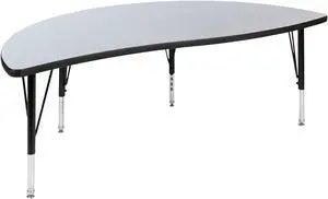 60" Half Circle Wave Flexible Collaborative Grey Thermal Laminate Activity Table - Height Adjustable Short Legs