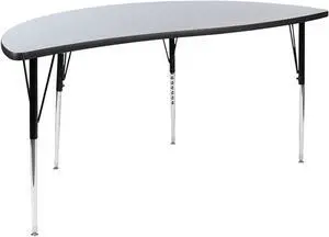 60" Half Circle Wave Flexible Collaborative Grey Thermal Laminate Activity Table - Standard Height Adjustable Legs