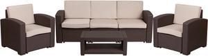 4 Piece Outdoor Faux Rattan Chair, Sofa and Table Set in Chocolate Brown