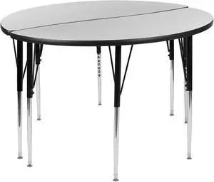 2 Piece 47.5" Circle Wave Flexible Grey Thermal Laminate Activity Table Set - Standard Height Adjustable Legs