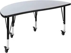 Mobile 47.5" Half Circle Wave Flexible Collaborative Grey Thermal Laminate Activity Table - Height Adjustable Short Legs