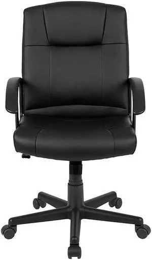 Flash Fundamentals Mid-Back Black LeatherSoft-Padded Task Office Chair with Arms, BIFMA Certified