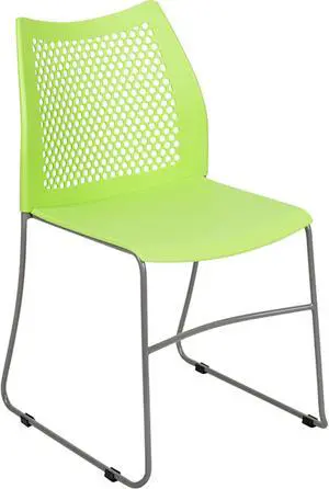 HERCULES Series 661 lb. Capacity Green Stack Chair with Air-Vent Back and Gray Powder Coated Sled Base