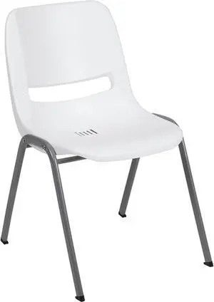HERCULES Series 880 lb. Capacity White Ergonomic Shell Stack Chair with Gray Frame