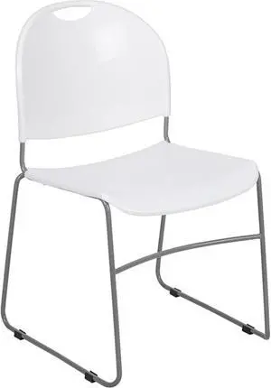 HERCULES Series 880 lb. Capacity White Ultra-Compact Stack Chair with Silver Powder Coated Frame