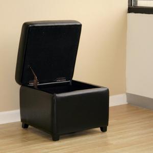 Baxton Studio Black Full Leather Small Storage Cube Ottoman